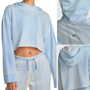 Nike Yoga Women's Blue Tie Dye Training Cropped Hoodie Sweatshirt Size 3X Fleece